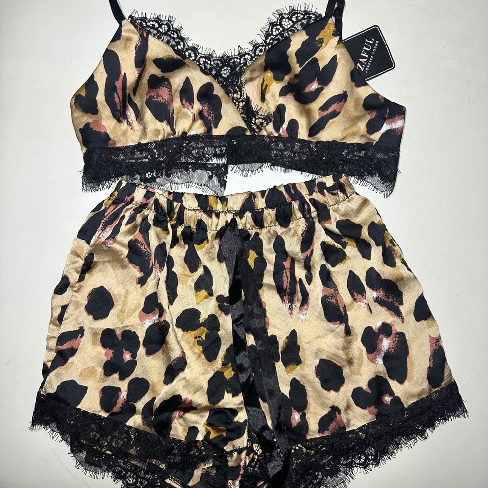 Cheetah Lace Trim Crop Tank Top and Shorts Set Size 6
